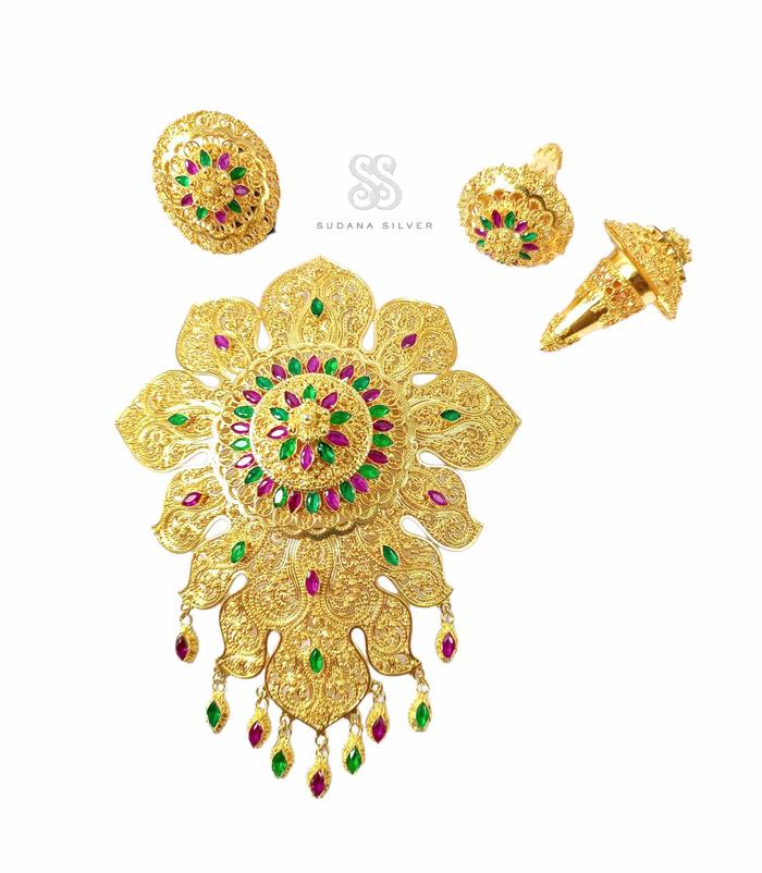 Jewelry Set Perhiasan Bros Siliwangi Ruby Silver 925 Gold Bali