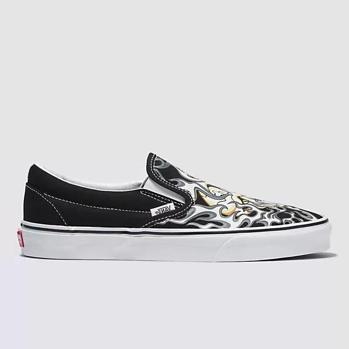 VANS SLIP ON FLAME SKULL BLACK ORIGINAL RESMI