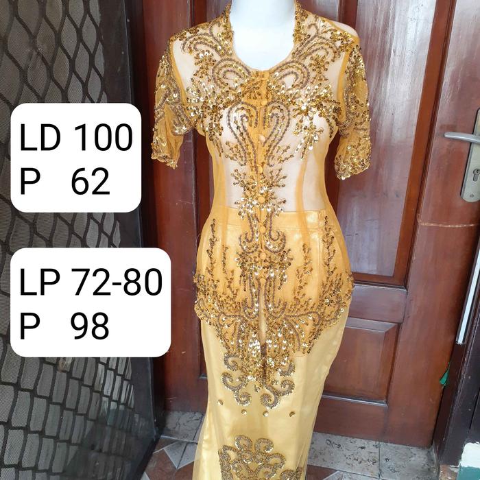 Kebaya Modern Setelan Gold Mewah Payet Kondangan Wisuda - preloved