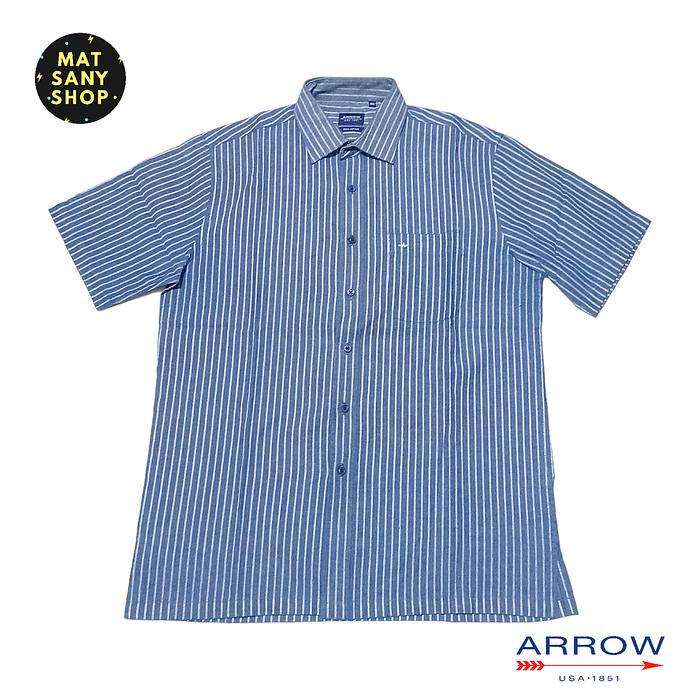 Kemeja Kasual Kantor Kerja Lengan Pendek Arrow USA Biru Garis Original
