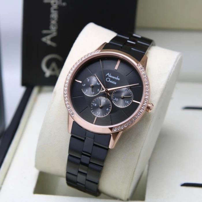 jam tangan wanita original ALEXANDRE CHRISTIE AC2988BF ROSEGOLD BLACK
