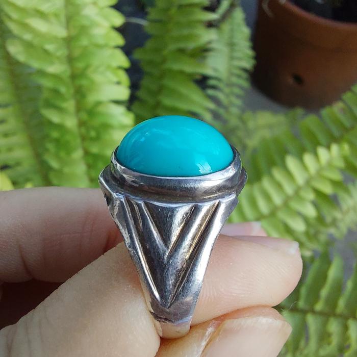 Cincin perak natural Turquoise / Pirus Mesir polos TRMBP001