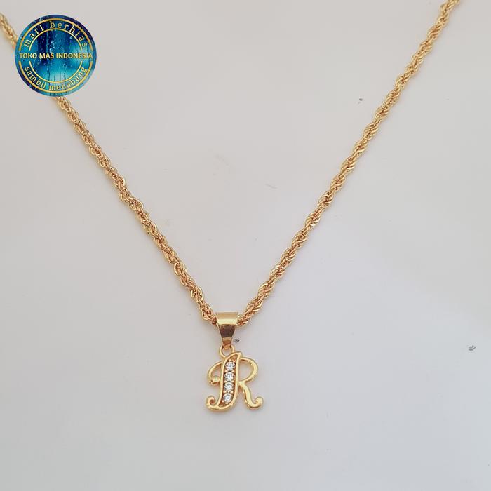 Kalung Tambang + Liontin Huruf Emas asli kadar 375