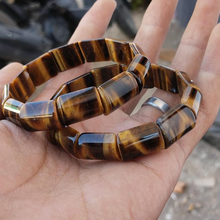 gelang batu permata tiger eye kotak