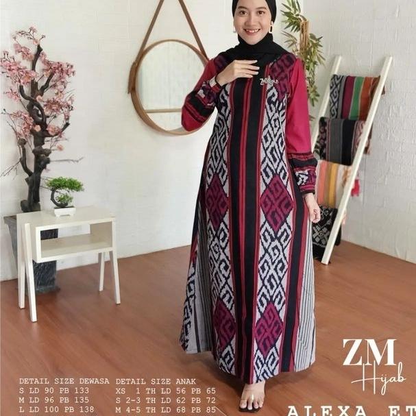 gamis tenun merah hati