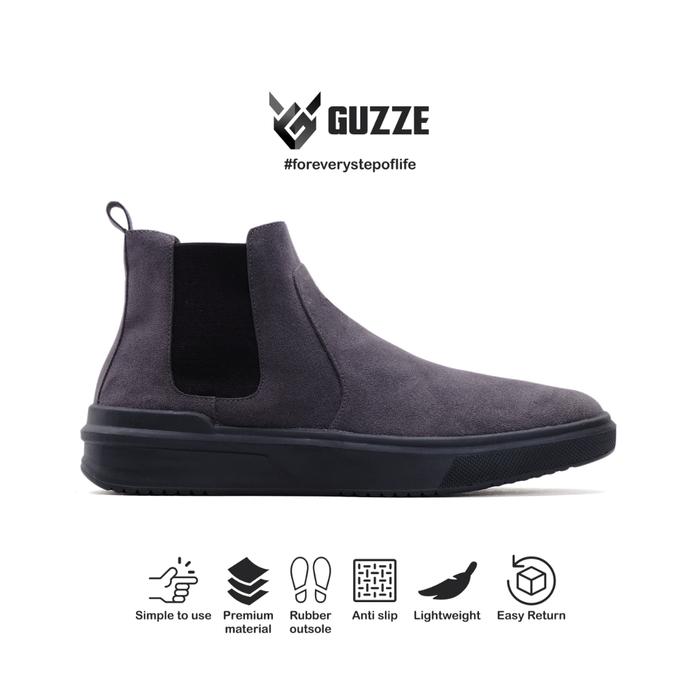 Sepatu Pria Chelsea Boots Casual Terbaru Dark Grey Suede