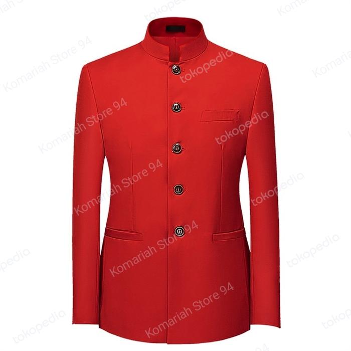 Jas mandarin merah / Jas model mandarin / Blazer mandarin pria Formal  Kerah Tebal
