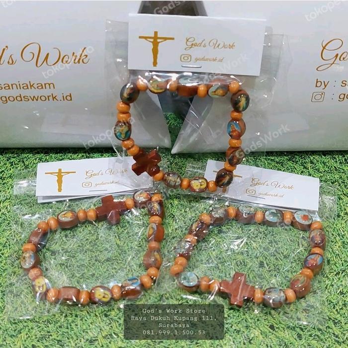 Rosario Gelang Kayu manik bentuk oval