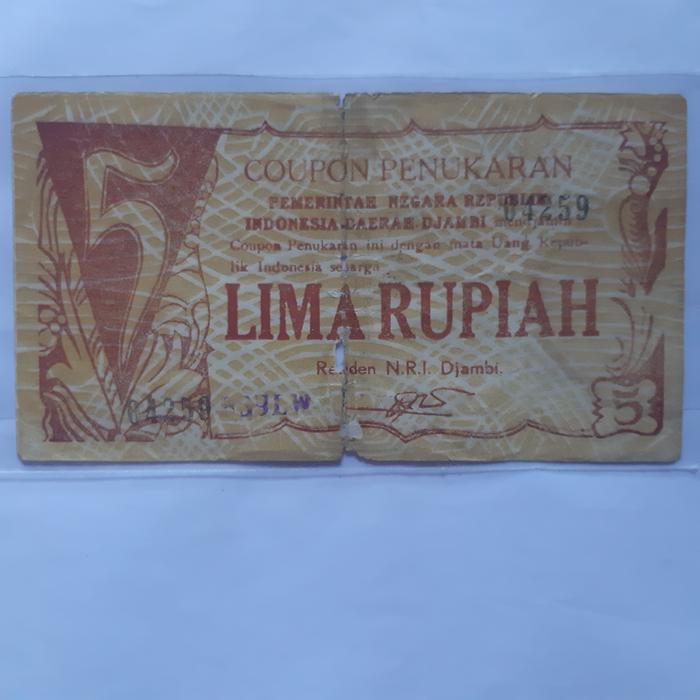 uang coupon kupon penukaran 5 rupiah1947 djambi