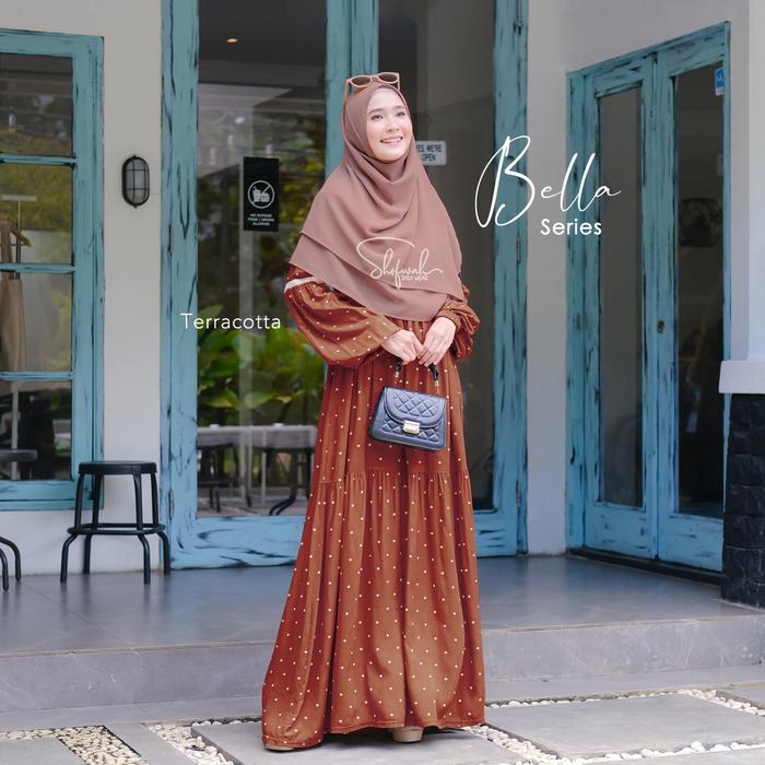 Bella Dress Terracotta by Shofwah Gamis Only Busui Friendly Rayon Adem