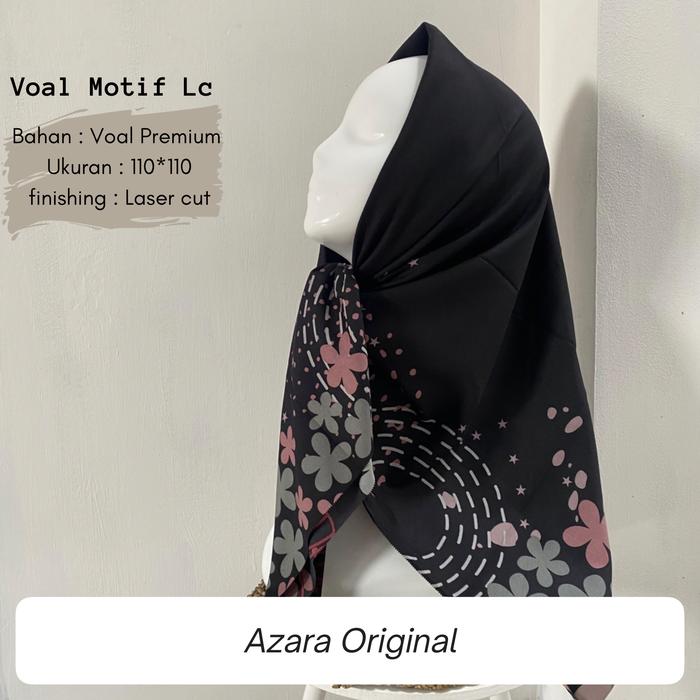 Jilbab Segiempat Motif Azara Senorita Olive Khsus Dasar Hitam
