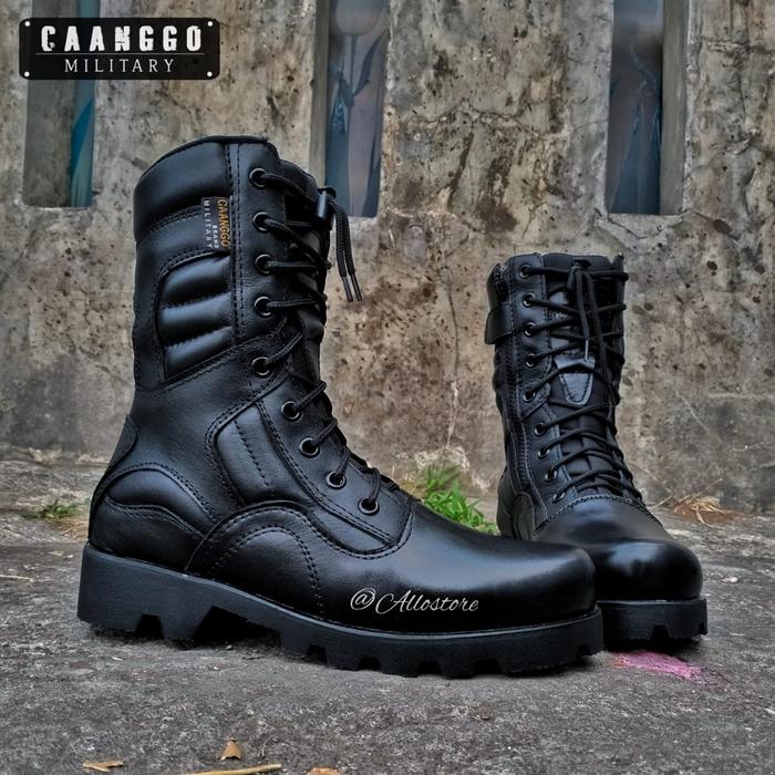 sepatu pdl tni kulit asli terbaru boots hitam security original caango