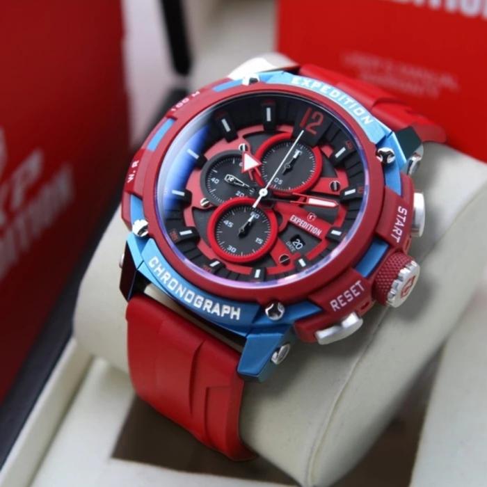 Jam Tangan Pria Expedition Original E6781 Red Blue 100% ORIGINAL