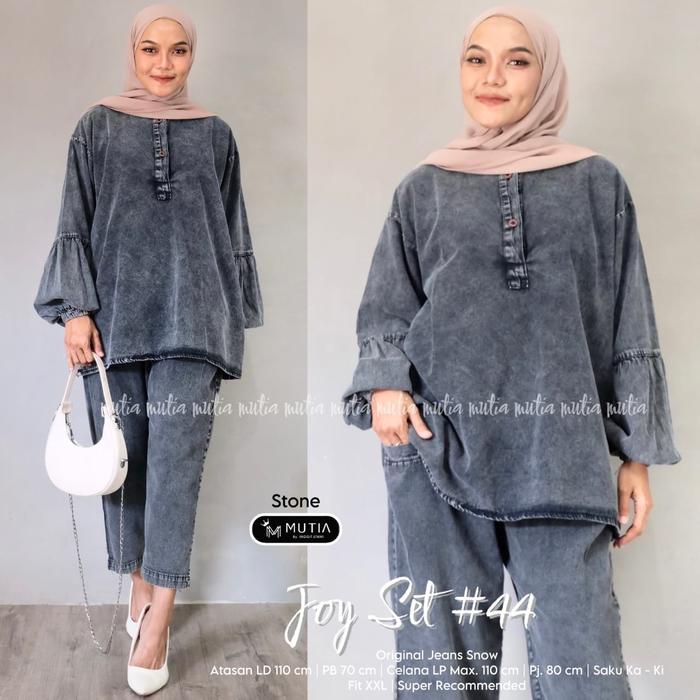 NEW JOY SET#44 SETELAN WANITA JEANS ATASAN DAN CELANA HANGOUT MODIS