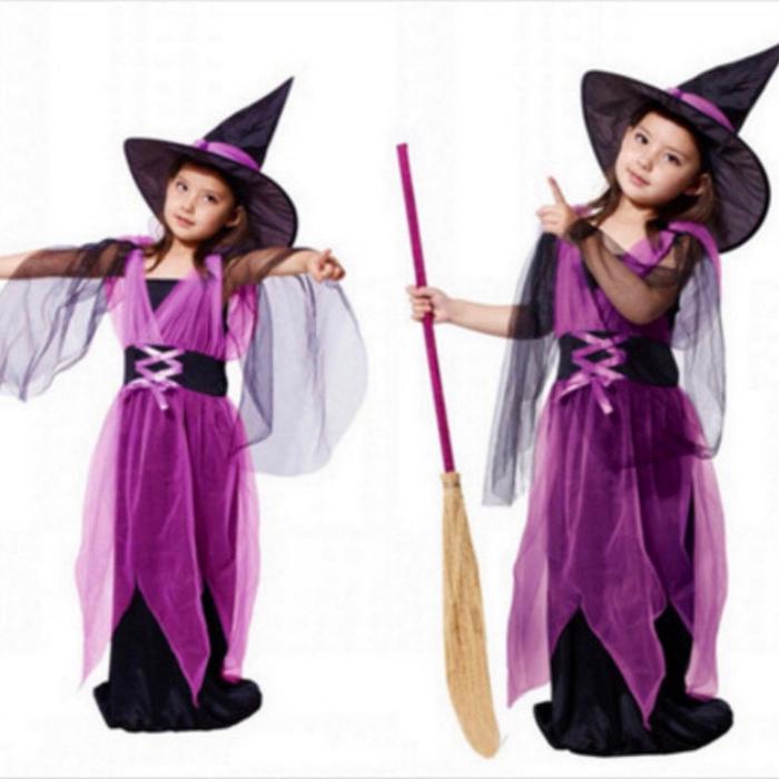 kostum penyihir nenek sihir anak gadis | purple witch costume girl