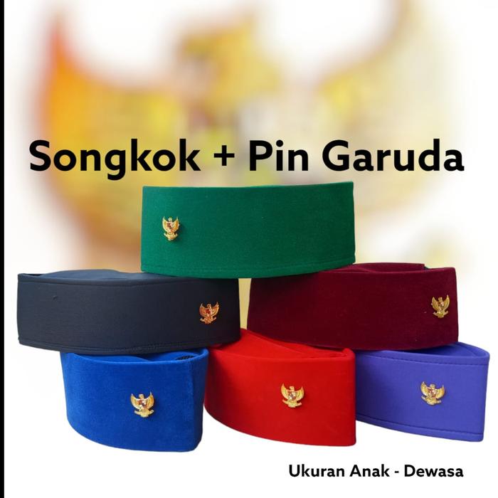 Songkok peci kopiah pin garuda warna hitam merah biru ungu hijau maron