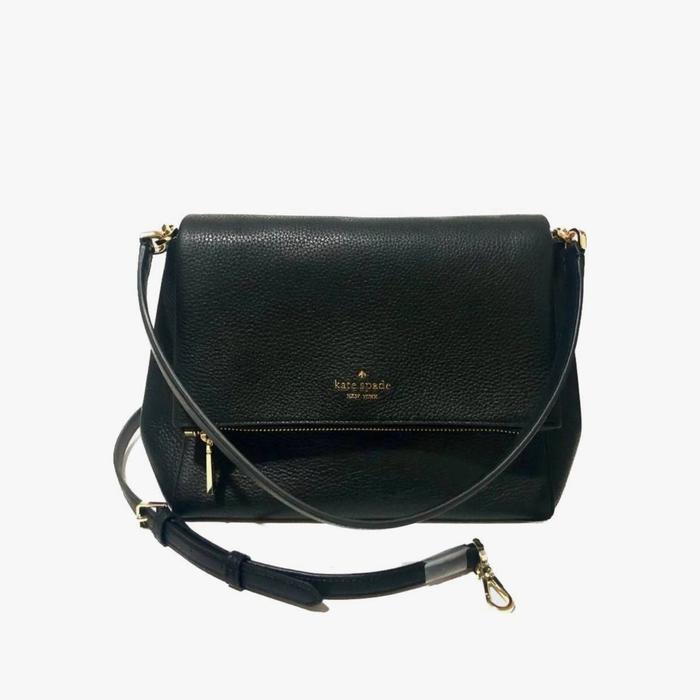 KS Leila Medium Flap Shoulder Bag Leather Pebbleb Black