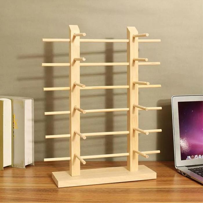 Holder Wooden rak display kacamata kayu berdiri