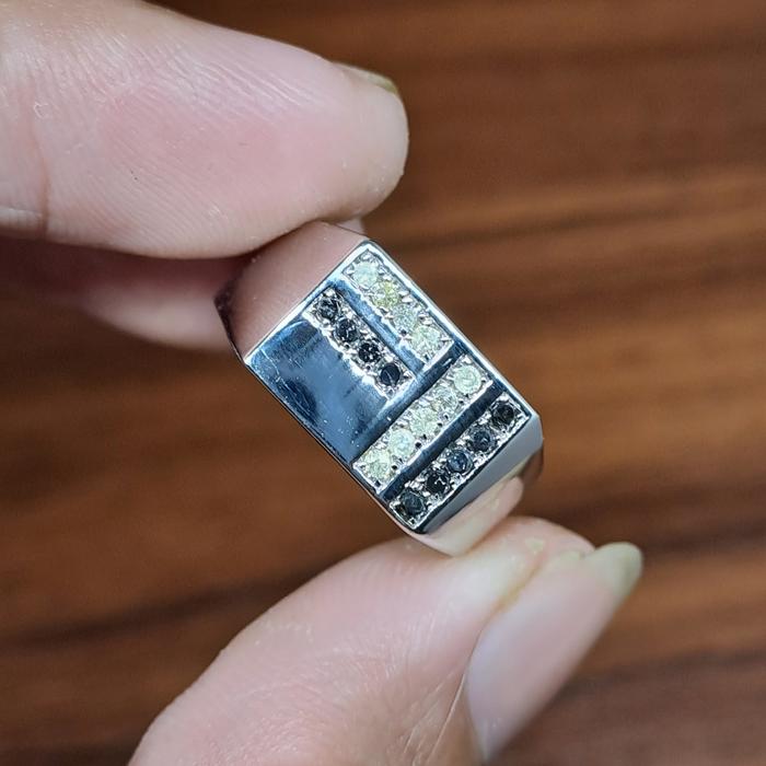 Cincin Perak Pria Berlian Hitam | Berlian putih