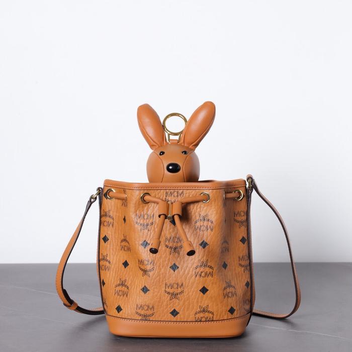Mcm Mini Rabbit Dessau Drawstring bag Cognac Visetos Leather