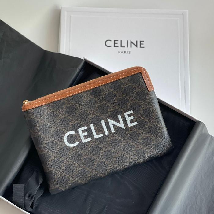 Original - Celine Triomphe Clutch Monogram Brown Pouch Pochette