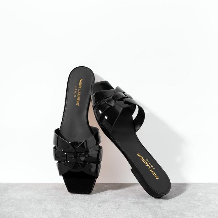 SAINT LAURENT tribute Nu pieds sandal patent leather Black