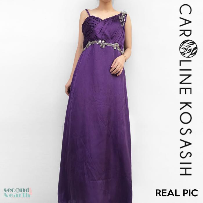 Preloved Caroline Kosasih Dress Maxi S-L Saten Pleats Sleeveless Ungu