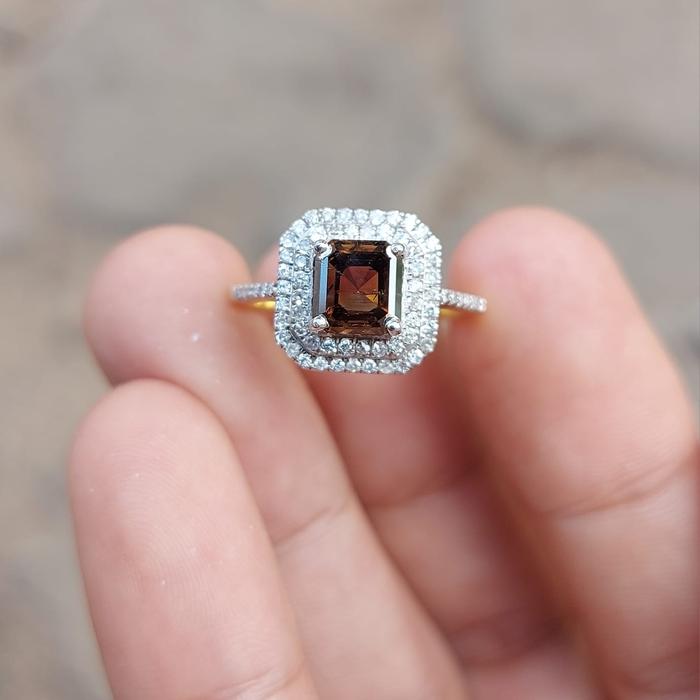 natural berlian fancy brwon berlian eropa ring emas kuning 40%