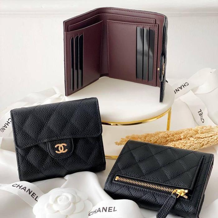 Original - Chanel Classic Trifold Black Caviar Wallet Dompet GHW