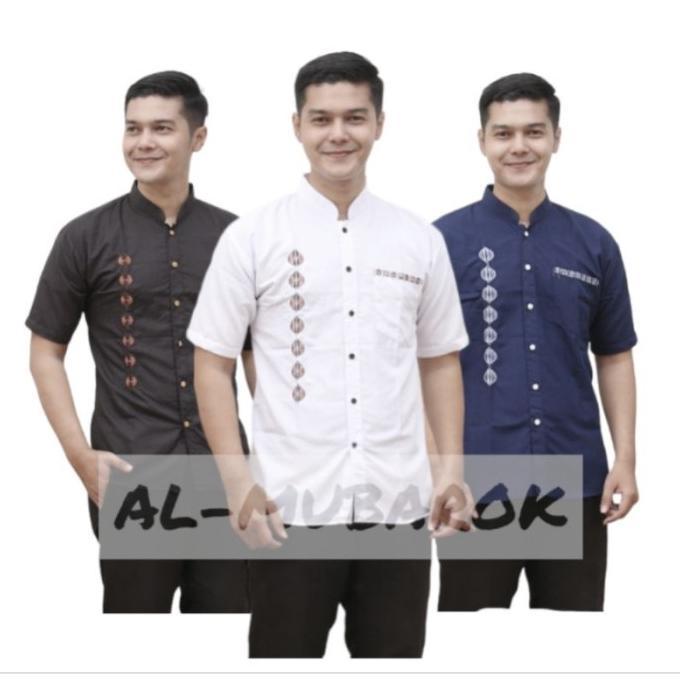 \\BEST SELLER// Baju Koko Bordir Pria Lengan Pendek | AL-MUBAROK