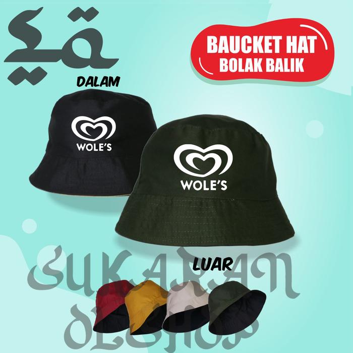 Topi bucket hat unisex pria woles