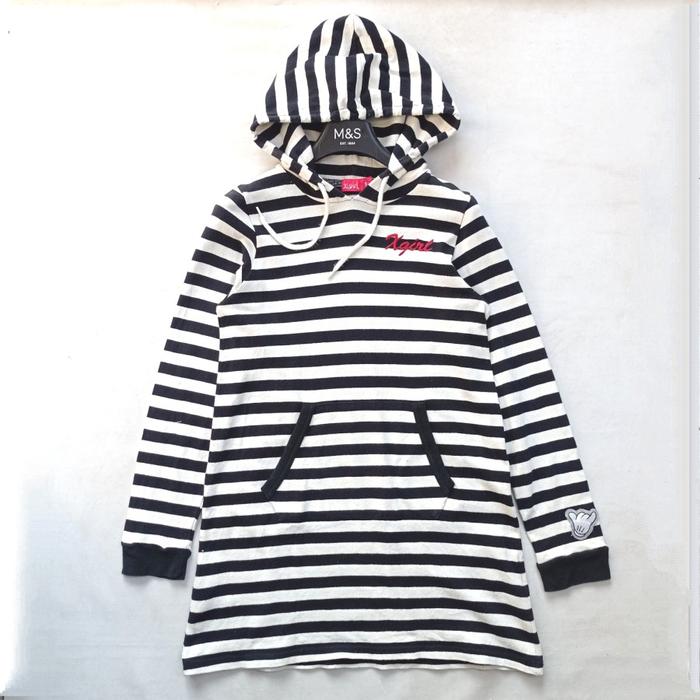 xgirl japan x disney stripes long pullover hoodie dress mickey mouse