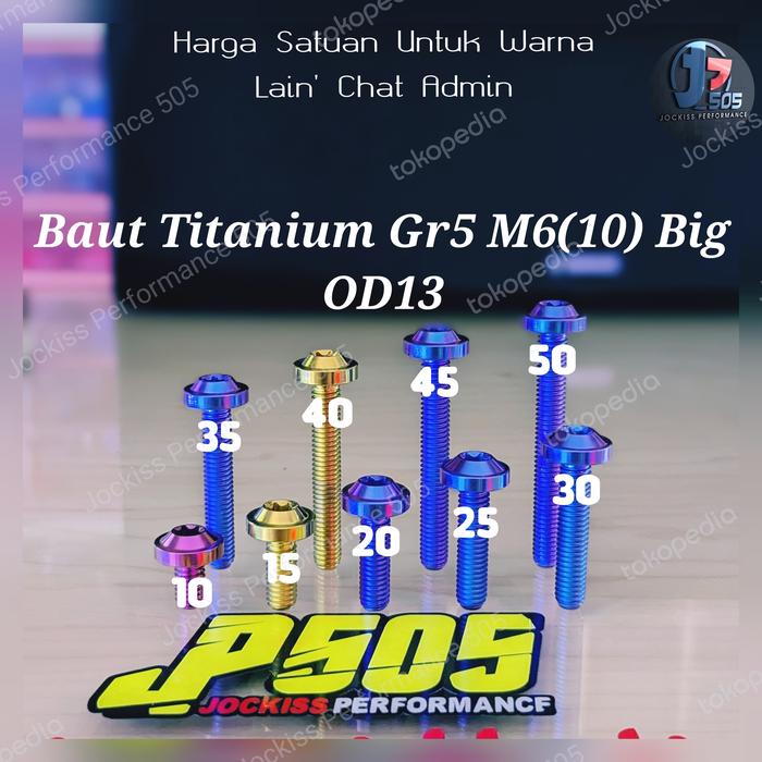Baut Titanium M6 MM (10) Big OD13 Baut 10 Panjang 10 - 50 MM