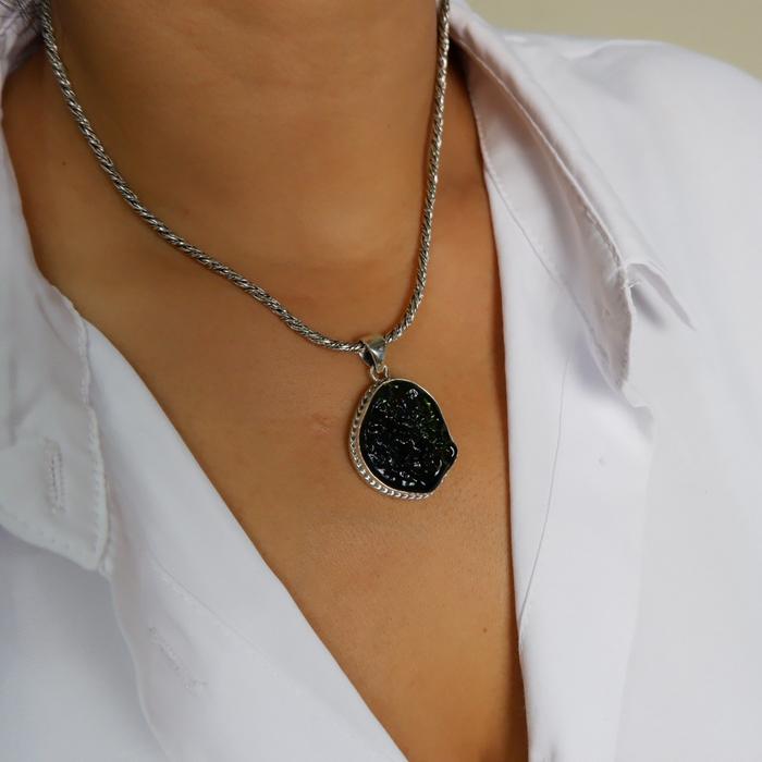 LIONTIN MOLDAVITE PENDANT PERAK 925 HANDMADE BALI