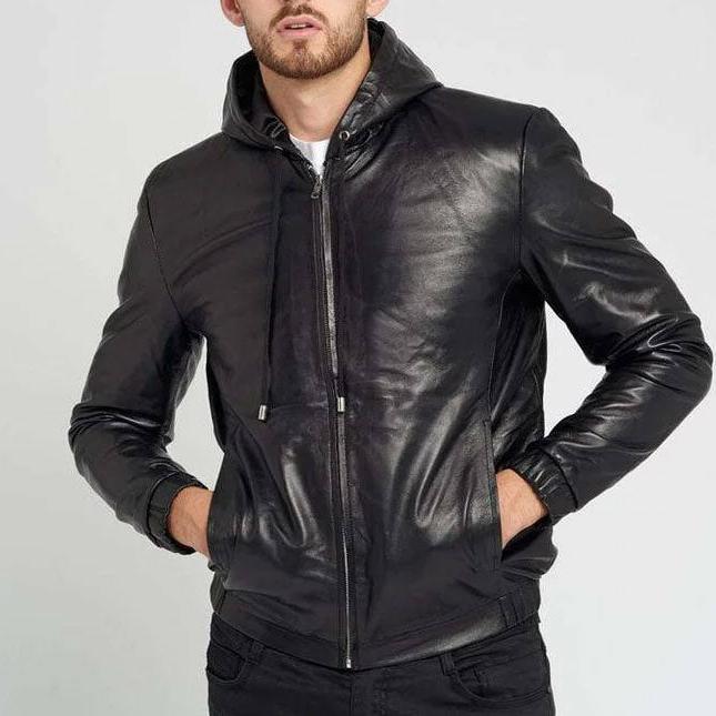 Jaket kulit hoodie kupluk Asli - Jaket kulit Garut - Jaket kulit Pria
