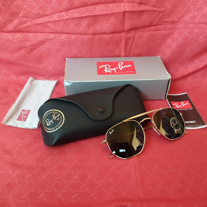 Ray-Ban Kacamata Hitam The Marsal RB 3648 Warna Gold Kondisi Baru Lengkap Dengan Box Case Lap Dan Ma