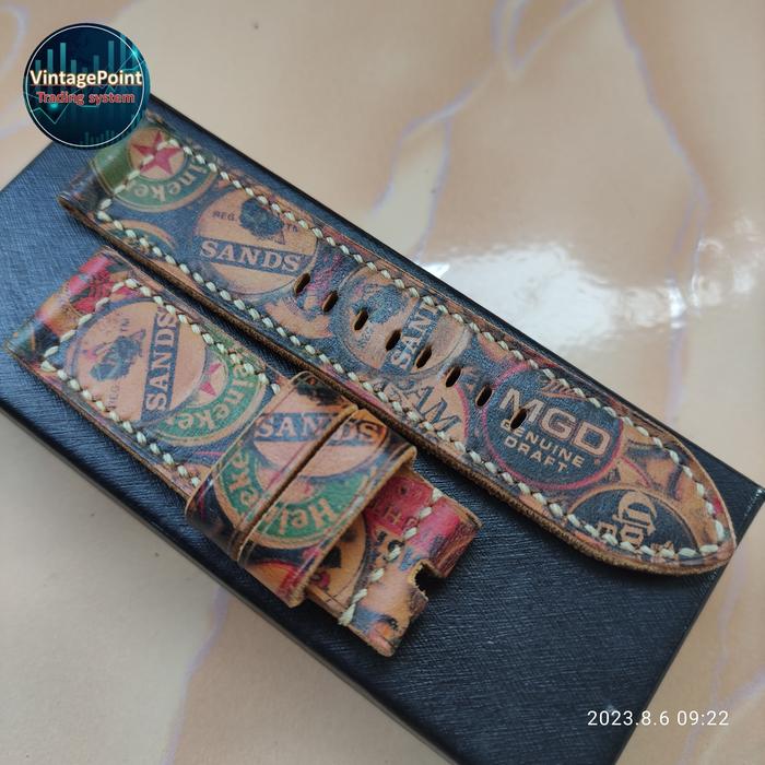 Tali Jam Tangan Strap Kulit Vintage 24 mm Tanpa Buckle Heineken