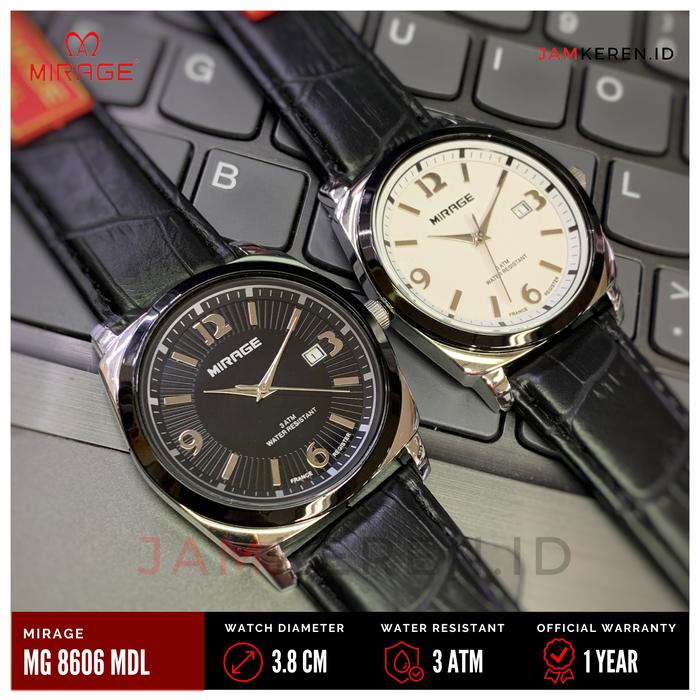 Jam Tangan Pria Mirage Original 8606 M Tali Kulit Bergaransi Resmi