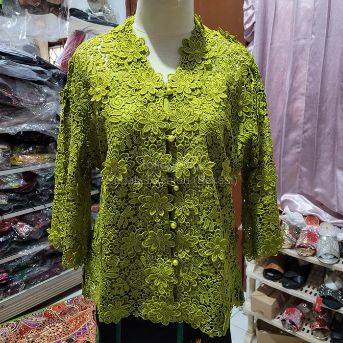Kebaya Pink Boutique Butik model Bunga Timbul warna Hijau Olive