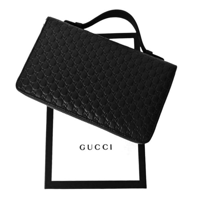 Gucci Tas Pouch Lelaki Travel Guccisima Double Zippy Original Hitam Ukuran 21x13x4 BNIB Stok Terbata