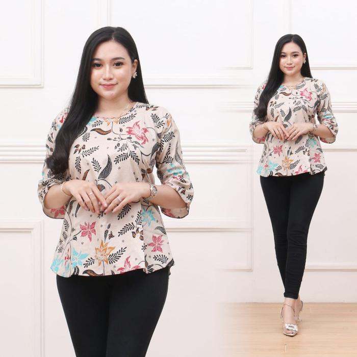 Atasan Blus Batik Wanita Modern Remaja Lengan Panjang 7/8 Motif Putri