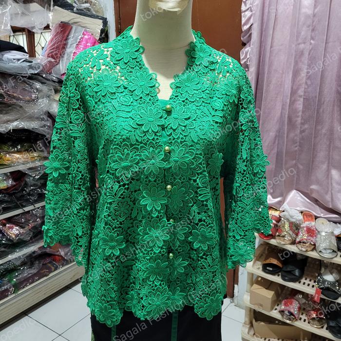 Kebaya Pink Boutique Butik Bunga Timbul Hijau Botol