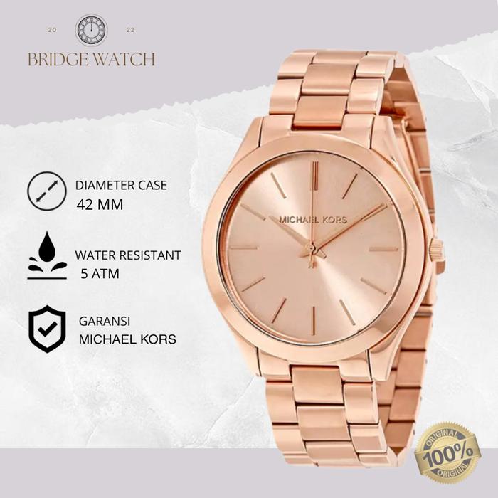 Jam Tangan Wanita Michael Kors MK3197 Runway Rose Gold Stainless Steel Mewah Original