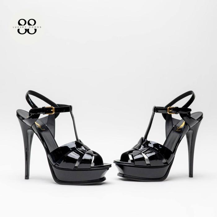 Saint Laurent Tribute 105 Patent Leather Sandal Heels