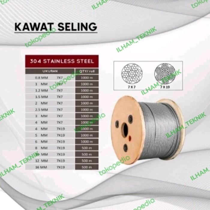 kawat seling/kawat sling 1.5 mm 7×7 stainless 304 / 1 Roll ×1000 meter