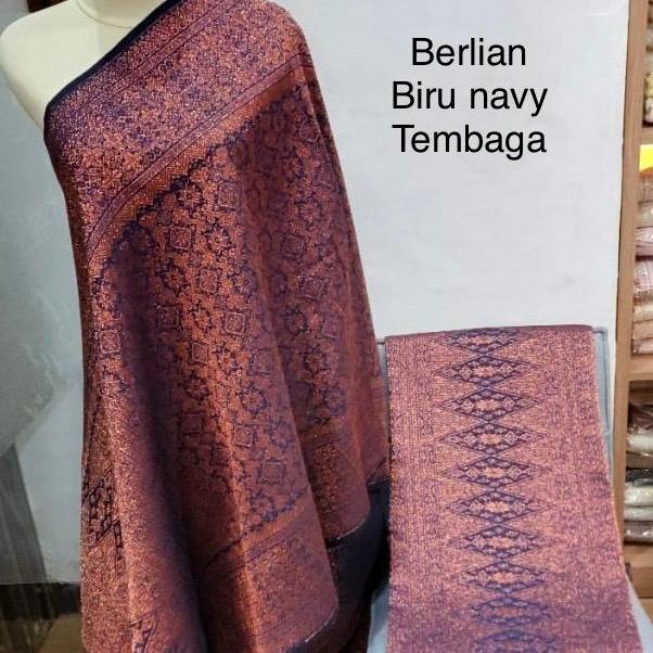 Kain Songket Tumtuman Berlian Biru Navy Tembaga