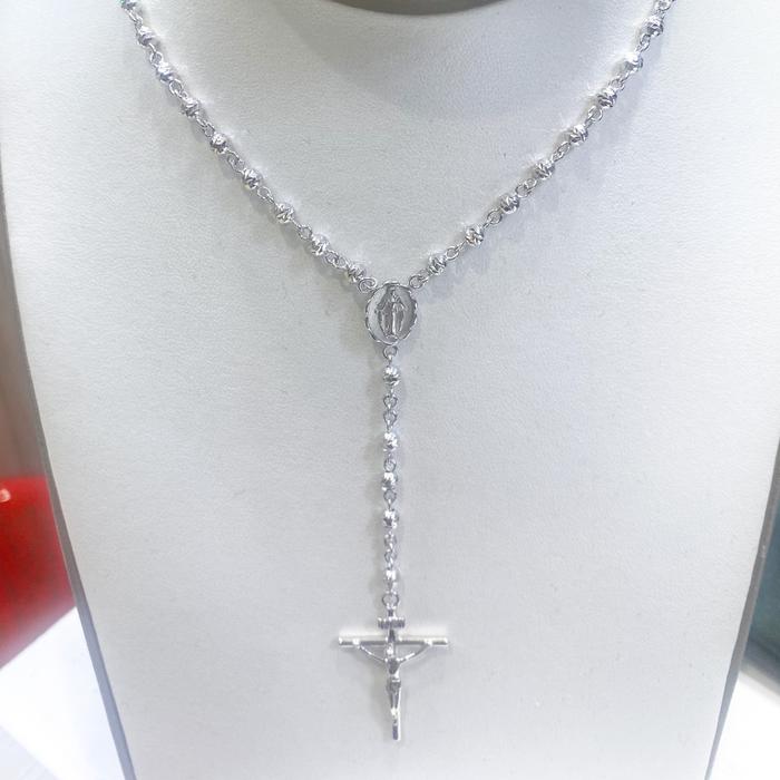 Kalung emas putih Rosario panjang 750 Bunda maria
