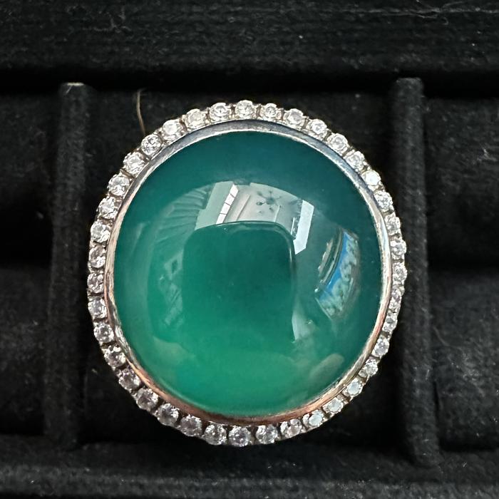 Batu bacan gulau kristal asli dim19x18x6,5 Ring Perak Micro Setting