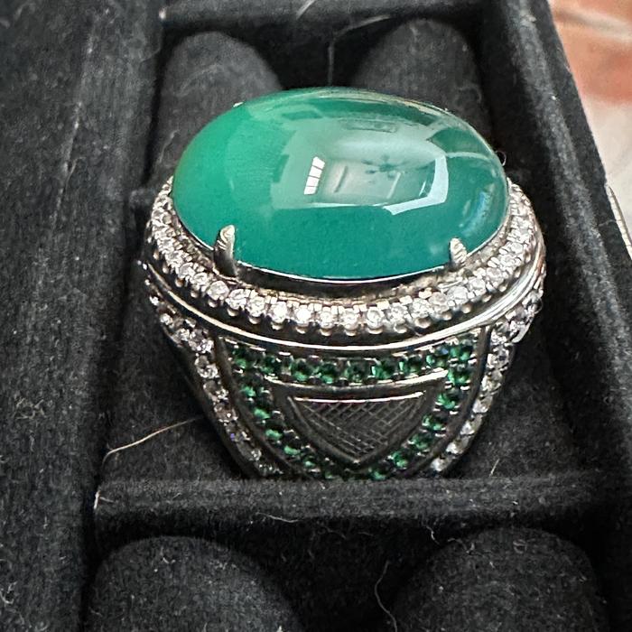 Batu Bacan Gulau Kristal Asli  21x16,5x7 Ring Perak Micro Setting