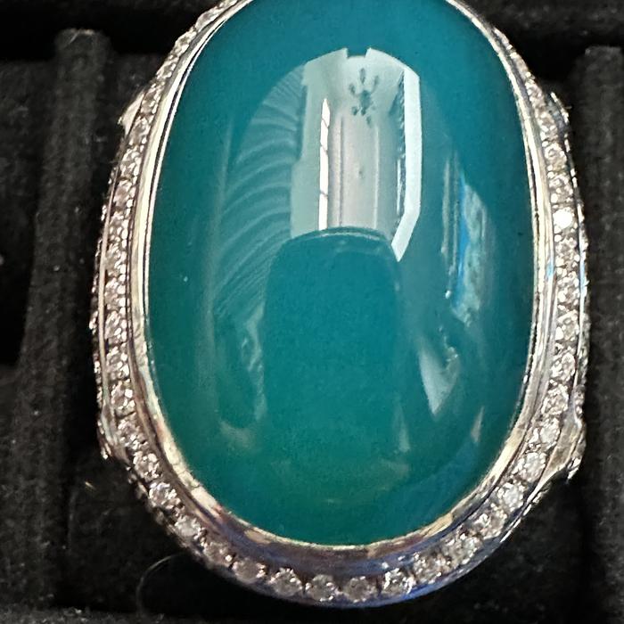 Batu Bacan Gulau Kristal Asli  24x17x8 Ring Perak Micro Setting